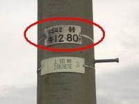 電柱に数字と文字のプレートが貼られており、数字のプレートに赤の楕円が描かれている写真