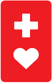 十字とハートが描かれた赤いヘルプマークの画像