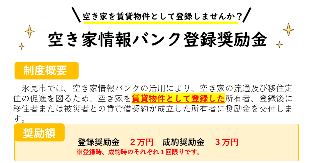 空き家情報バンク登録促進奨励金チラシ