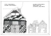 色とりどりのレンガでできた煙突のある家と小さなレンガ造りの家3件に文章がついたイラスト